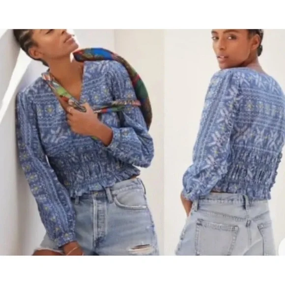 Anthropologie Forever That Girl Embroidered Smocked Blouse NWT Size XL - Picture 5 of 15